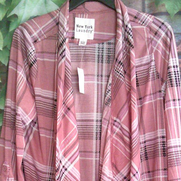 New York Laundry Womens Roll Tab Sleeve Drape Front Cardigan - Picture 2 of 4